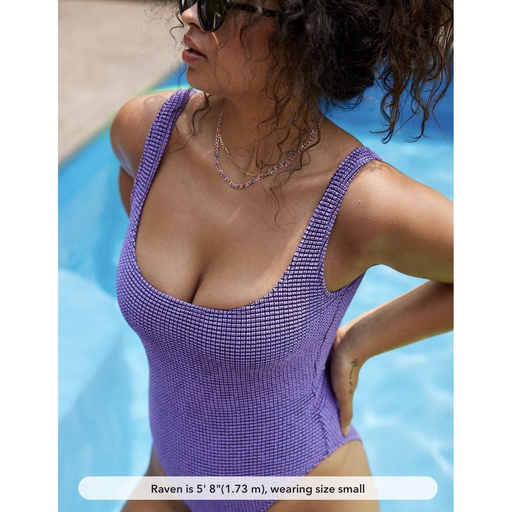 Aerie Lurex Crinkle Babewatch One Piece Swimsuit Small‎ Purple Metallic Shimmer